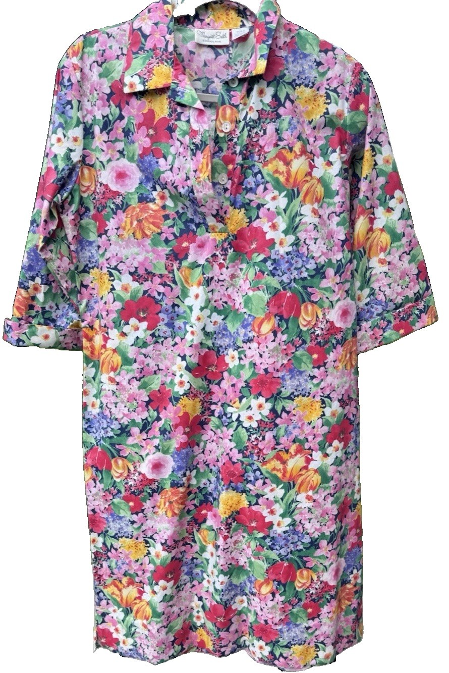 Vintage Dress Margaret Smith Floral 3/4 Sleeves 1970’s Sz 8