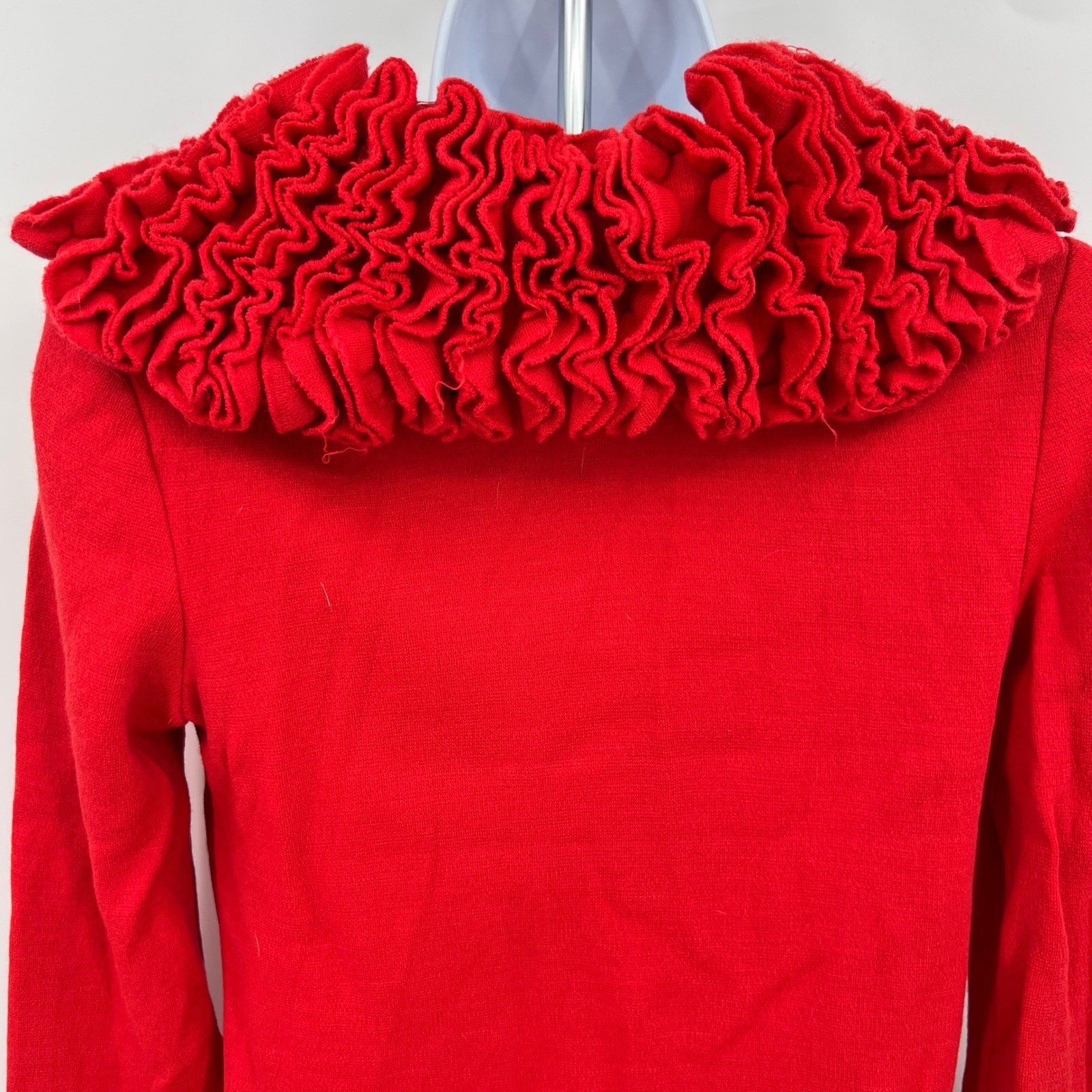 Vintage 60s Lipstick Red Dress Ruffled Collar Cuffs Abella Paris Size M Pinup