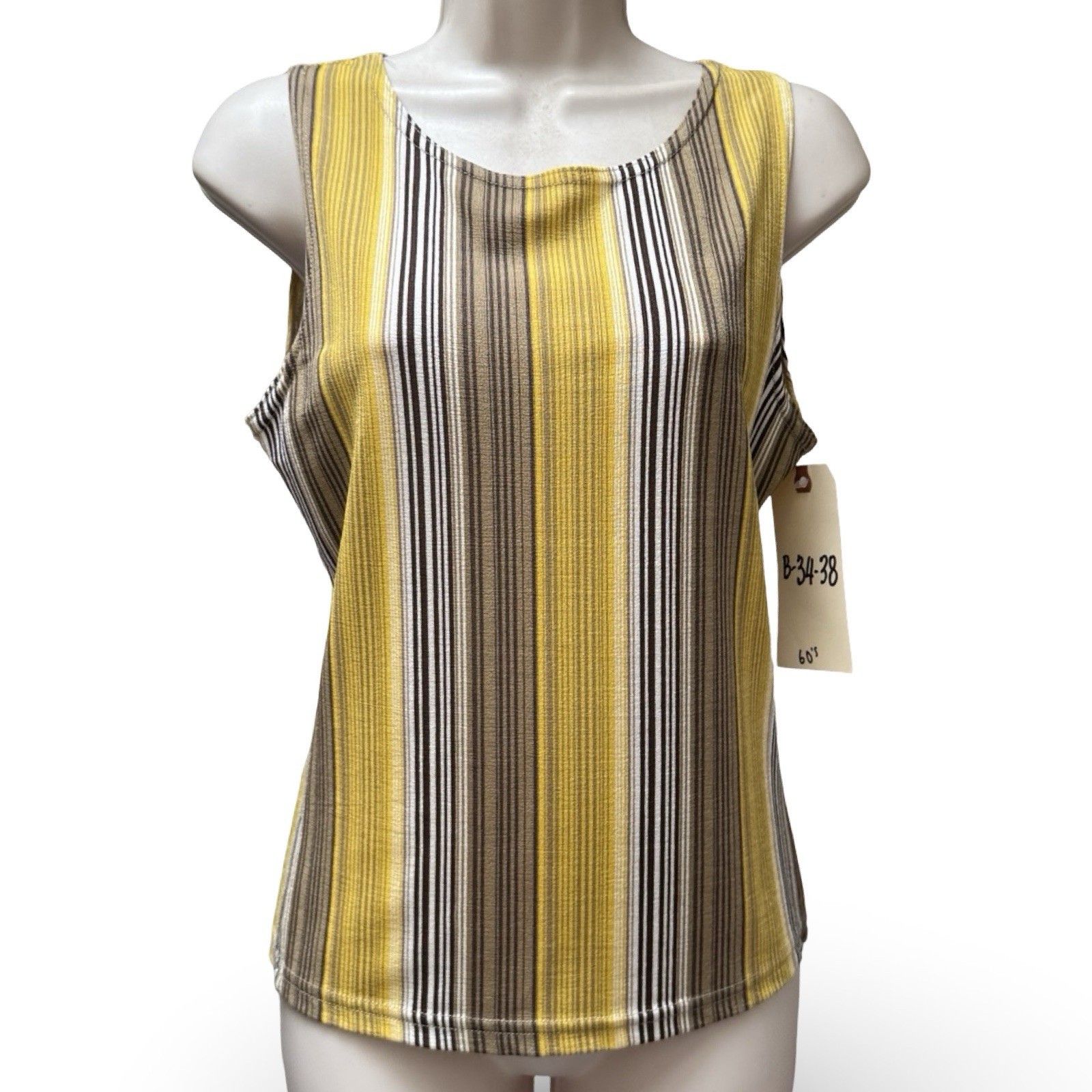 Metallic Knit Yellow Brown Striped Sleeveless Top Pia USA Sony Pictures 90s VNTG
