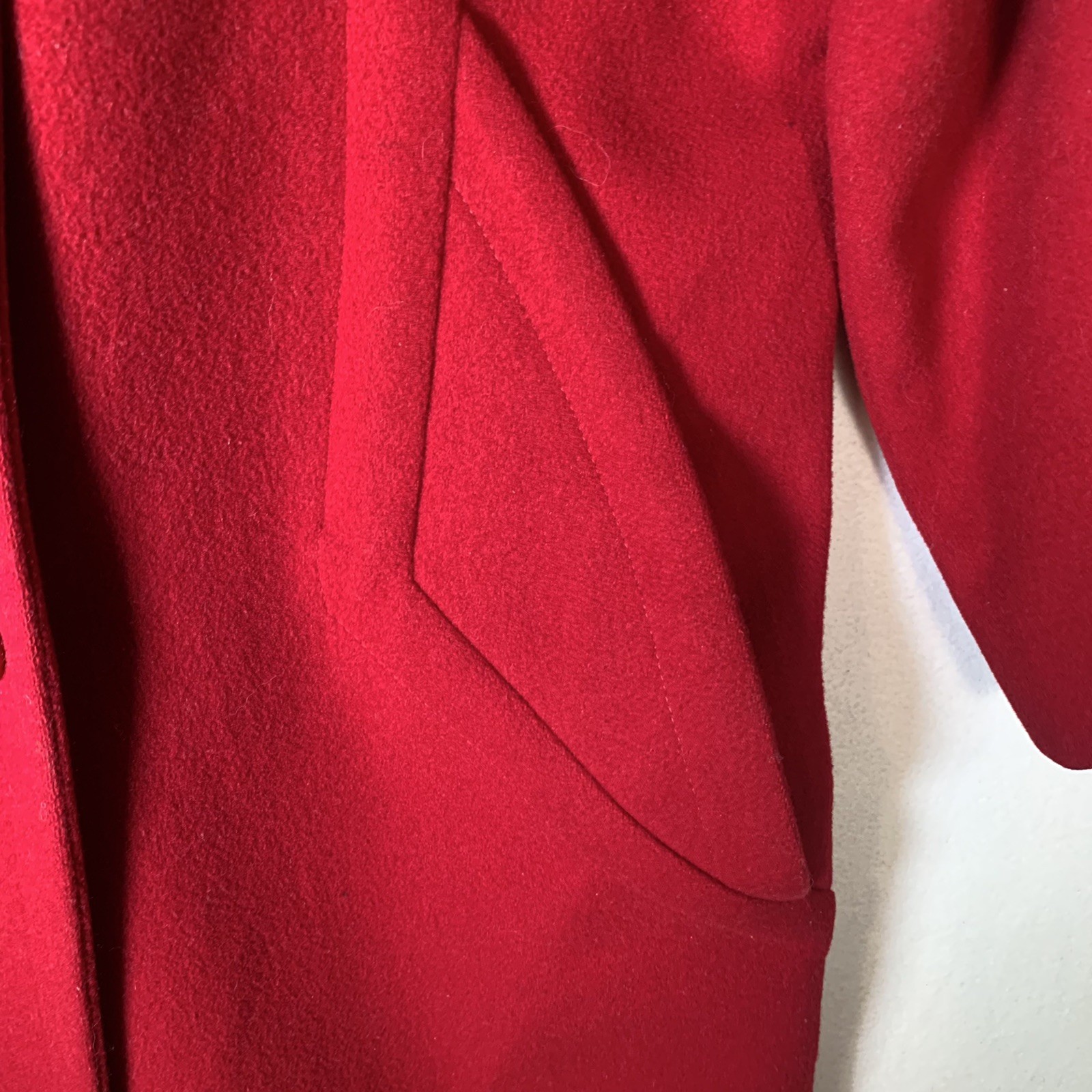 Vintage Worumbo Fabric by Forstmann 100% Wool Red Pea Coat Women’s Size 12 Flaws