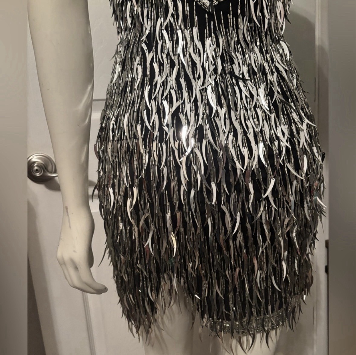 Vintage ShoMax Silver Metallic Tassil Mini Dress s