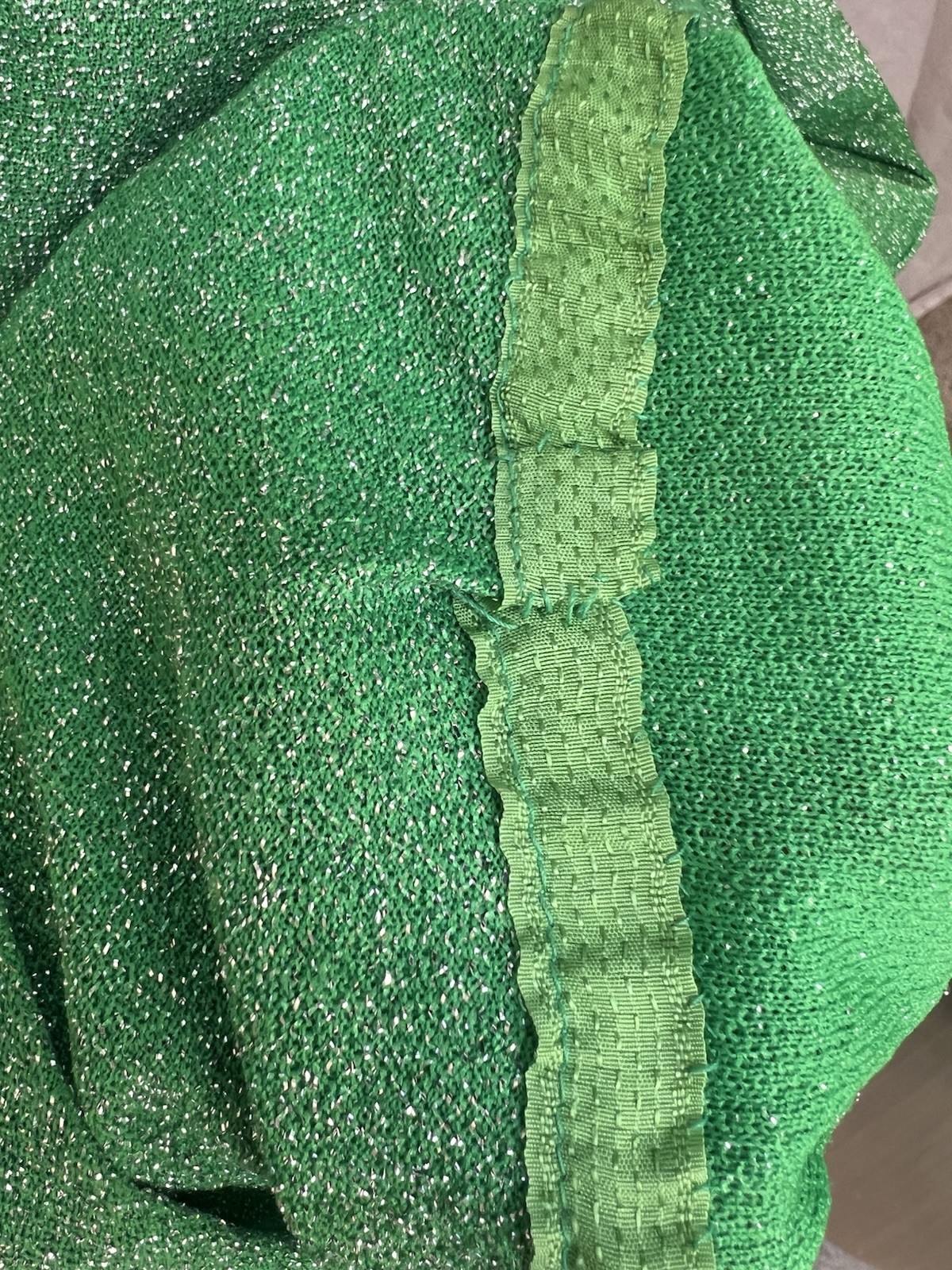 Vtg 1970s Hostess Dress Metallic Silver & Bright Green Maxi Cut Out Detail M/L