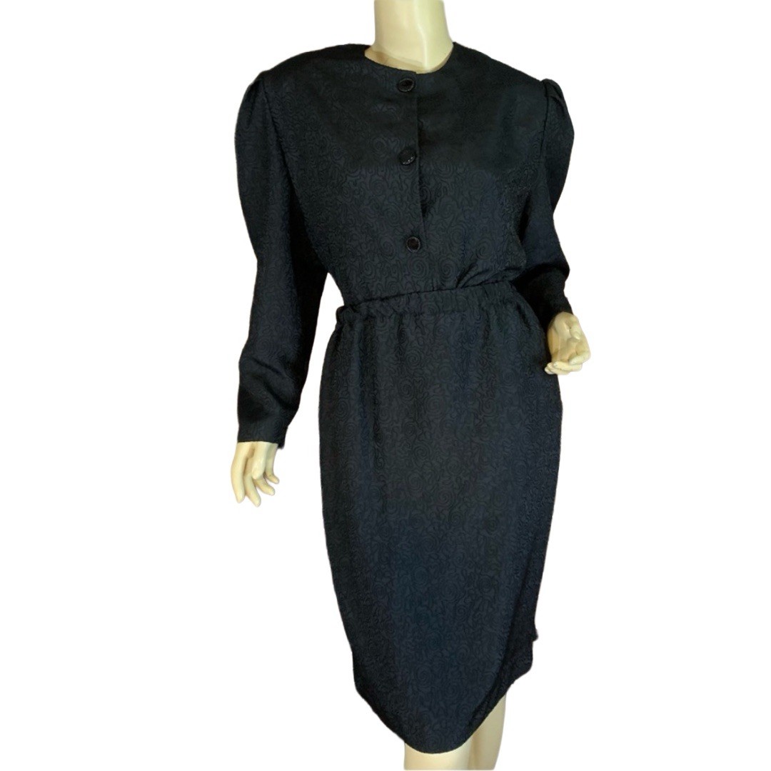 WOMEN’S VINTAGE 1980’S BLACK CHELSEA II SWIRL PRINT SKIRT SET SIZE 20W