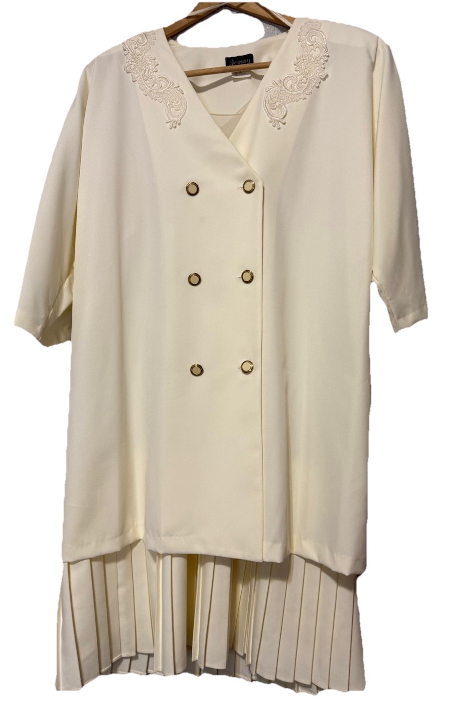 Vintage JENNY Sheer Cream Skirt Jacket Set Lagenlook Midi Maxi Dress 18WP