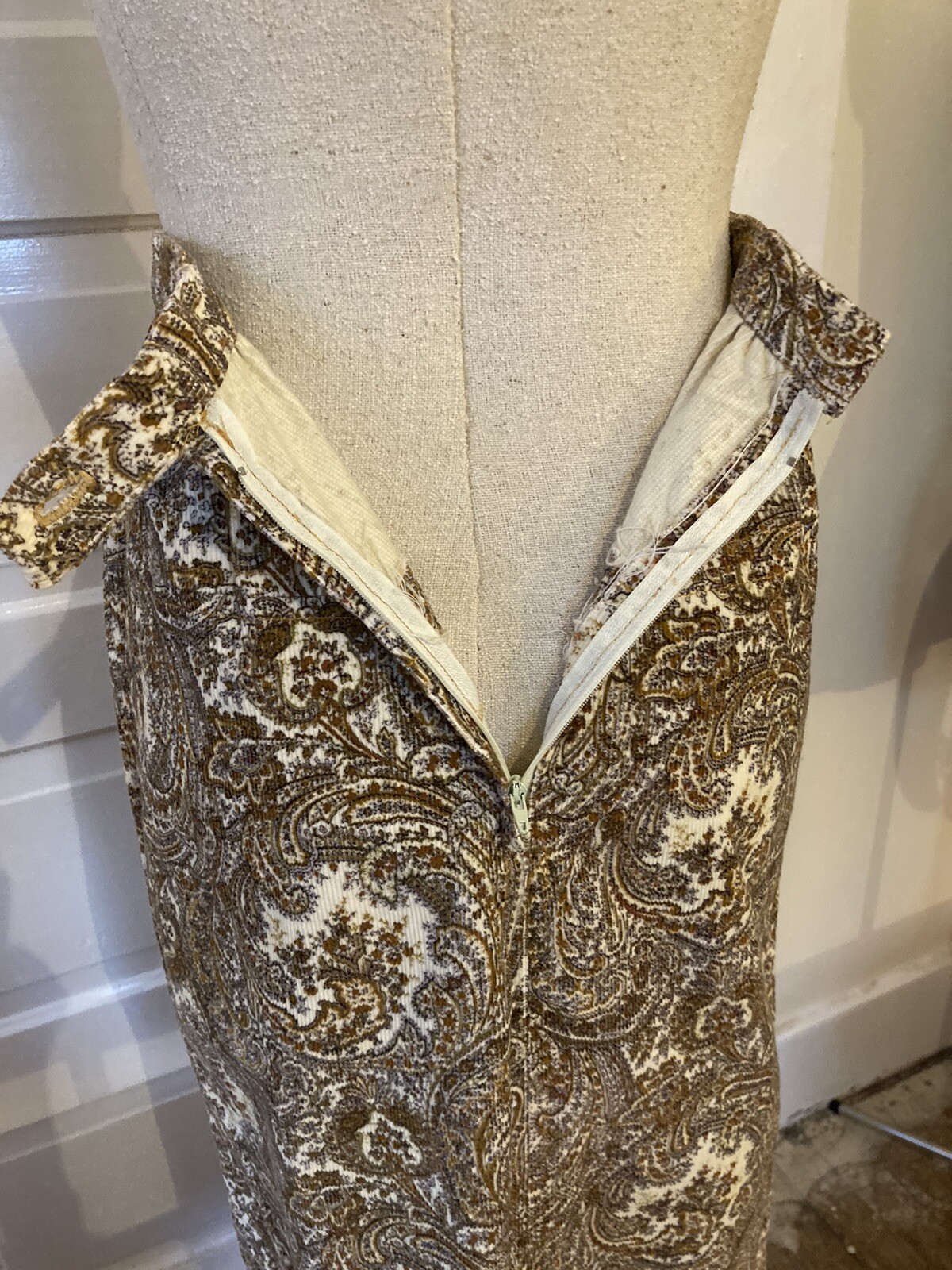 Vintage Set 1970s Corduroy Jacket & Skirt Paisley Handmade Costume Suit