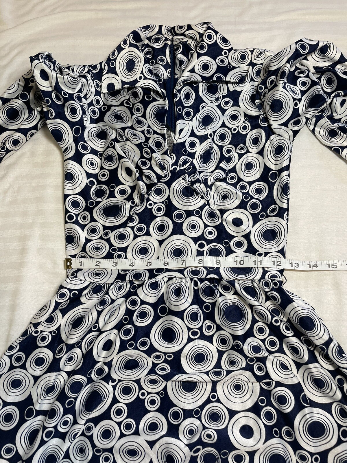 Vintage Women’s Robert David Morton Blue White Polka Dot Mod Midi Dress – Small