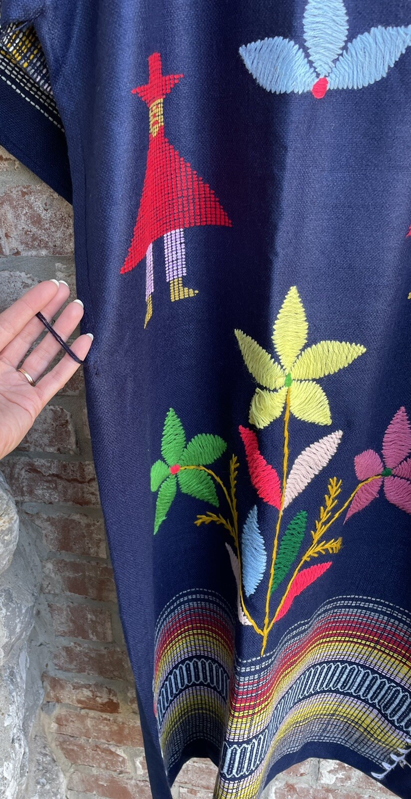 ✅Vtg 1980s Peru Ecuador Bolivia South America M/L Blue Colorful Hand Woven Dress