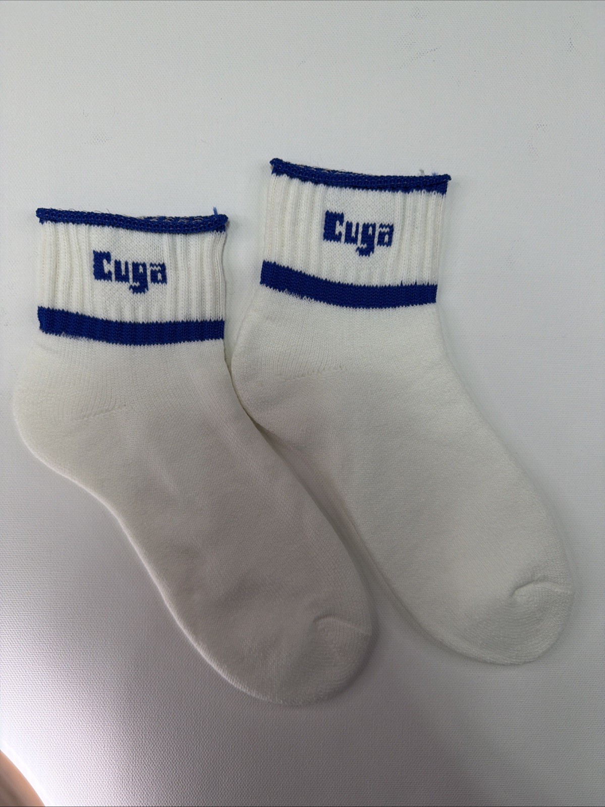 VTG 9-11 Low Cut Socks Ankle Acrylic Thick „CUGA” Unisex White Royal Blue 80s