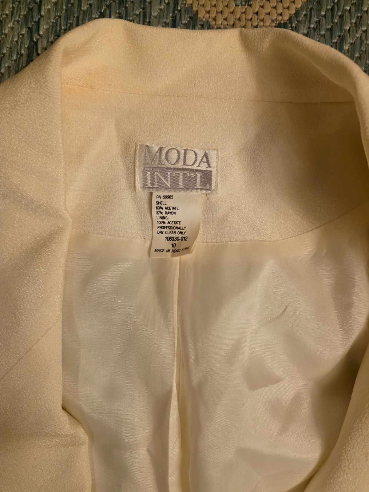 Vintage Moda Intl 80 90s Off White Acetate Womens Blazer Jacket Padded Shoulders