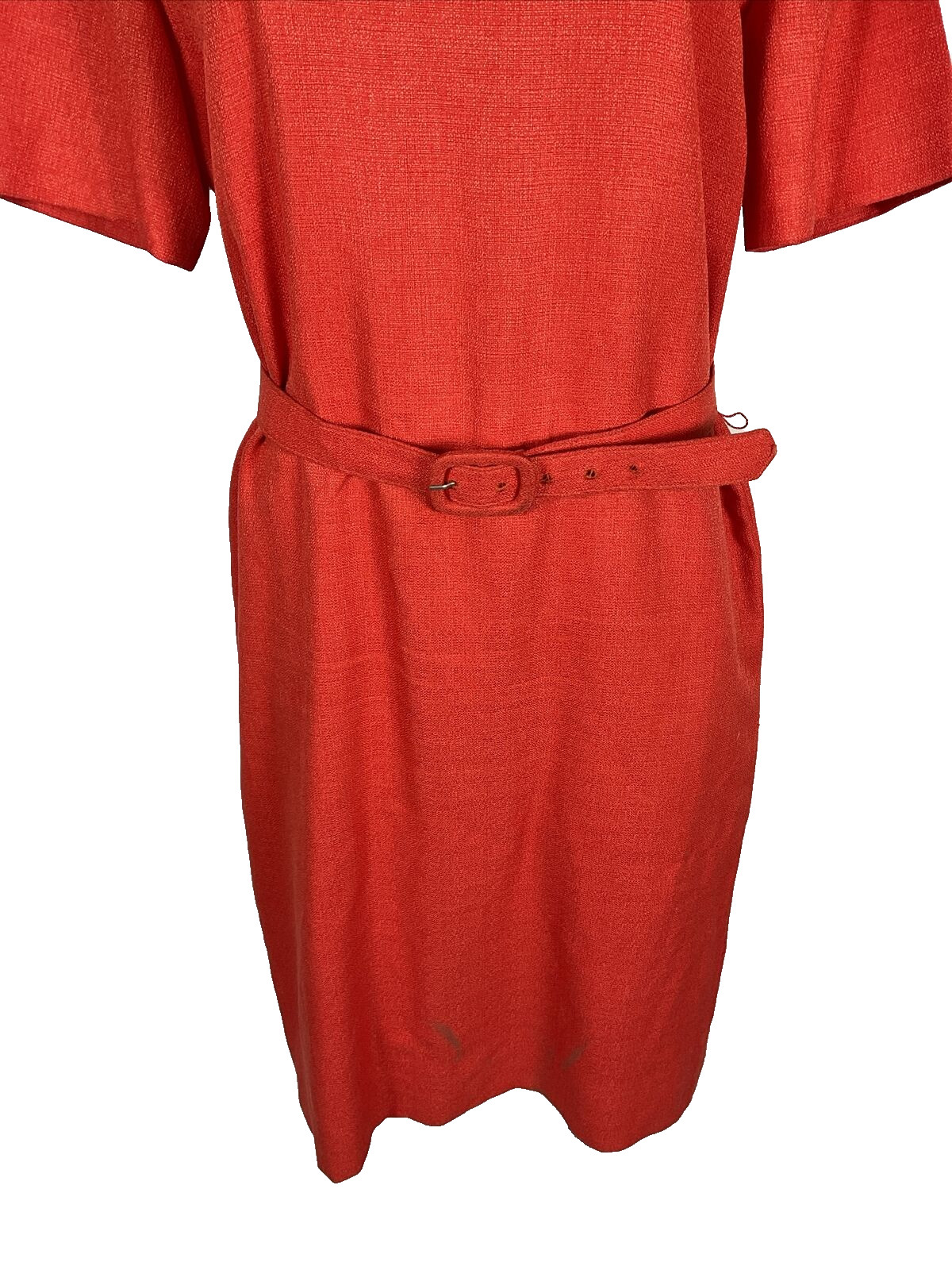 Henry Lee Dress Suit Sz 8 Petite, Coral Orange, made in USA, vintage 90’s Belted