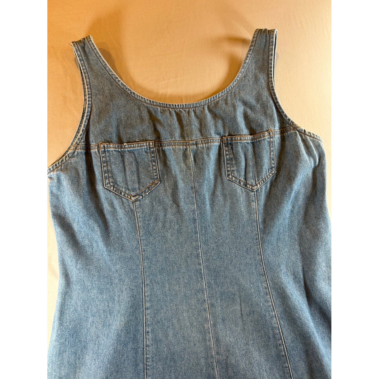 Vintage Blue Denim Pinafore Dress Sleeveless A-Line Scoop Neck YKK Zipper Medium
