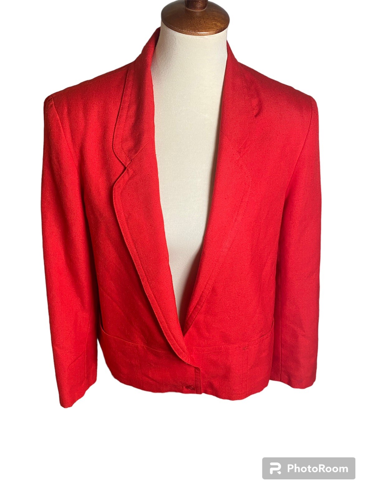 Vintage 80s Red Blazer With Shoulder Pads And Bottom Buttons