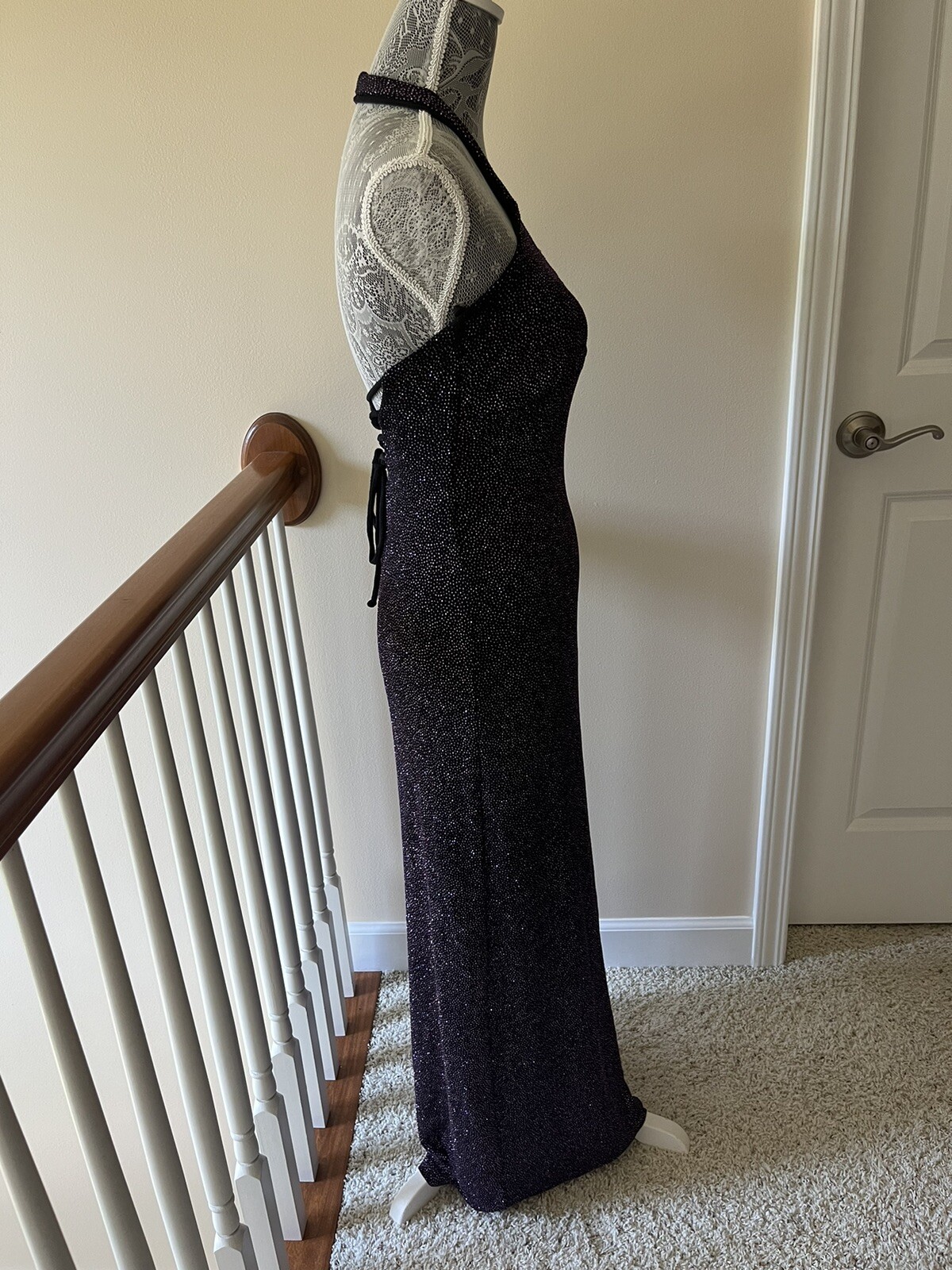 Vintage Y2k Taboo Formal Dress Size M Black Pink Halter Sparkle Prom Homecoming