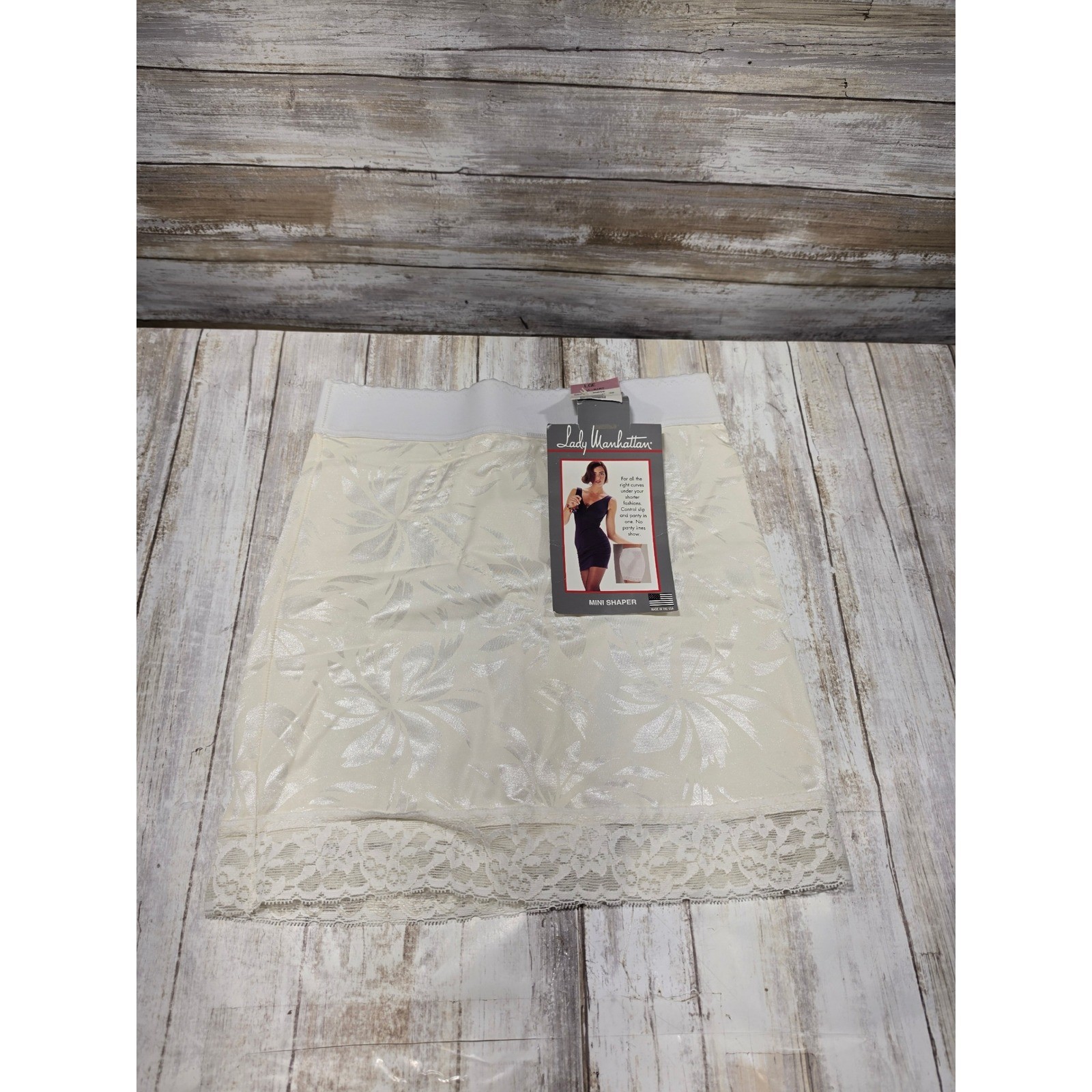 Lady Manhattan Vintage Mini Shaper Slip Floral Jacquard Lace Cream Large 5027