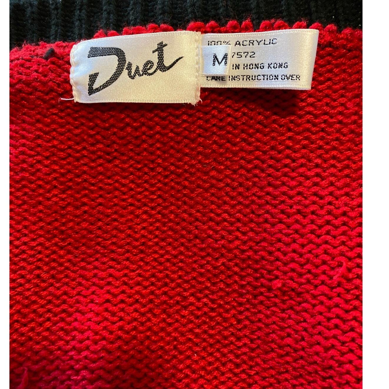 Vintage Cardigan Red black Hong Kong Chunky Floral Cottagecore Grandma Core