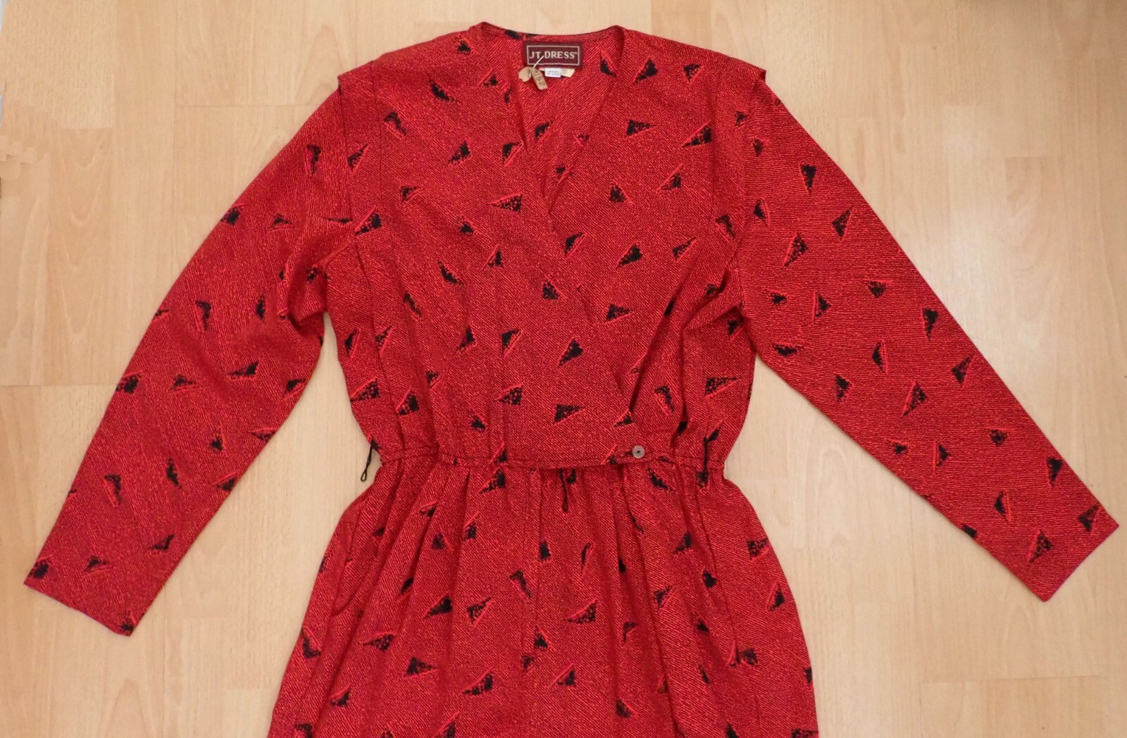 VTG 1980s JT DRESS Red JUMPSUIT Sz 14 Triangle pattern Romper USA