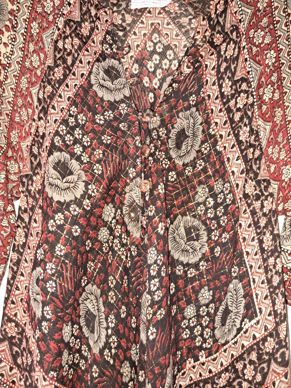 Sultana By Adini Dress Vintage Maxi Beautiful Rare India Cotton Gauze Lurex