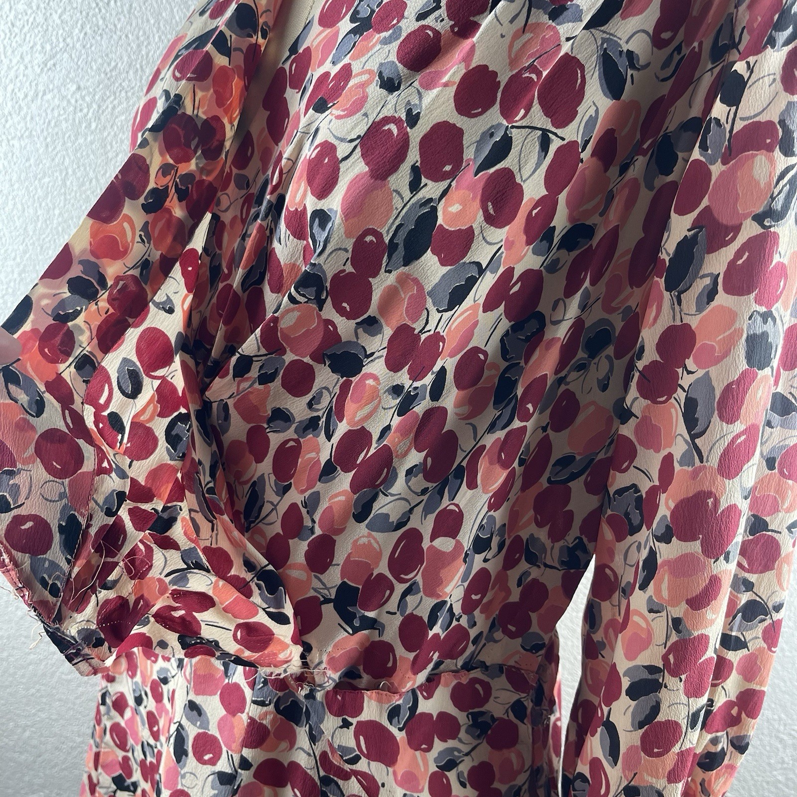 Vintage l 30s L Novelty Cherry Print Rayon Blouse Dress Fabric Remnant Repurpose
