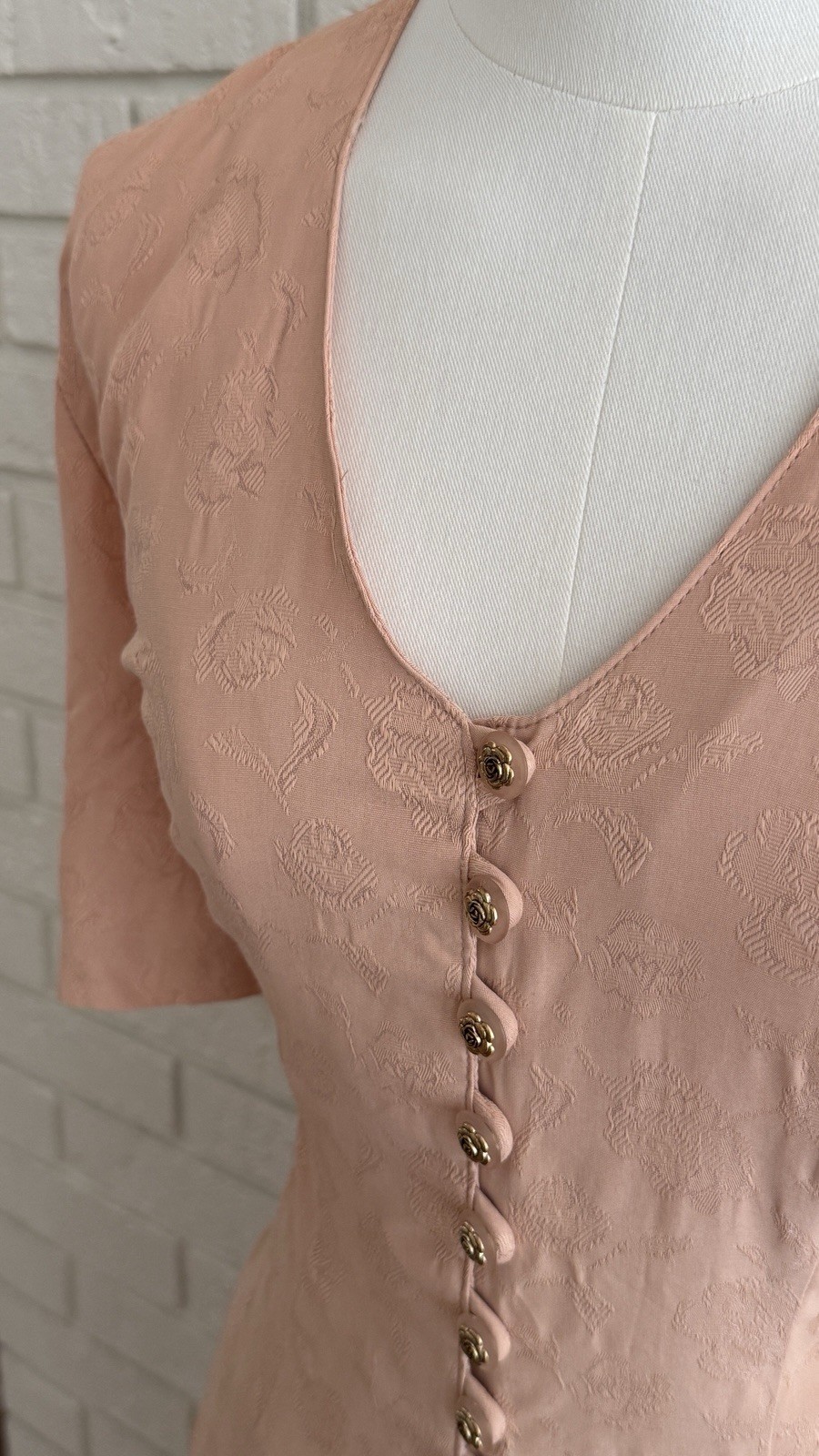 VTG Peach Floral Jacquard Brocade Skirt Set XS S Cottagecore Coquette Rose USA