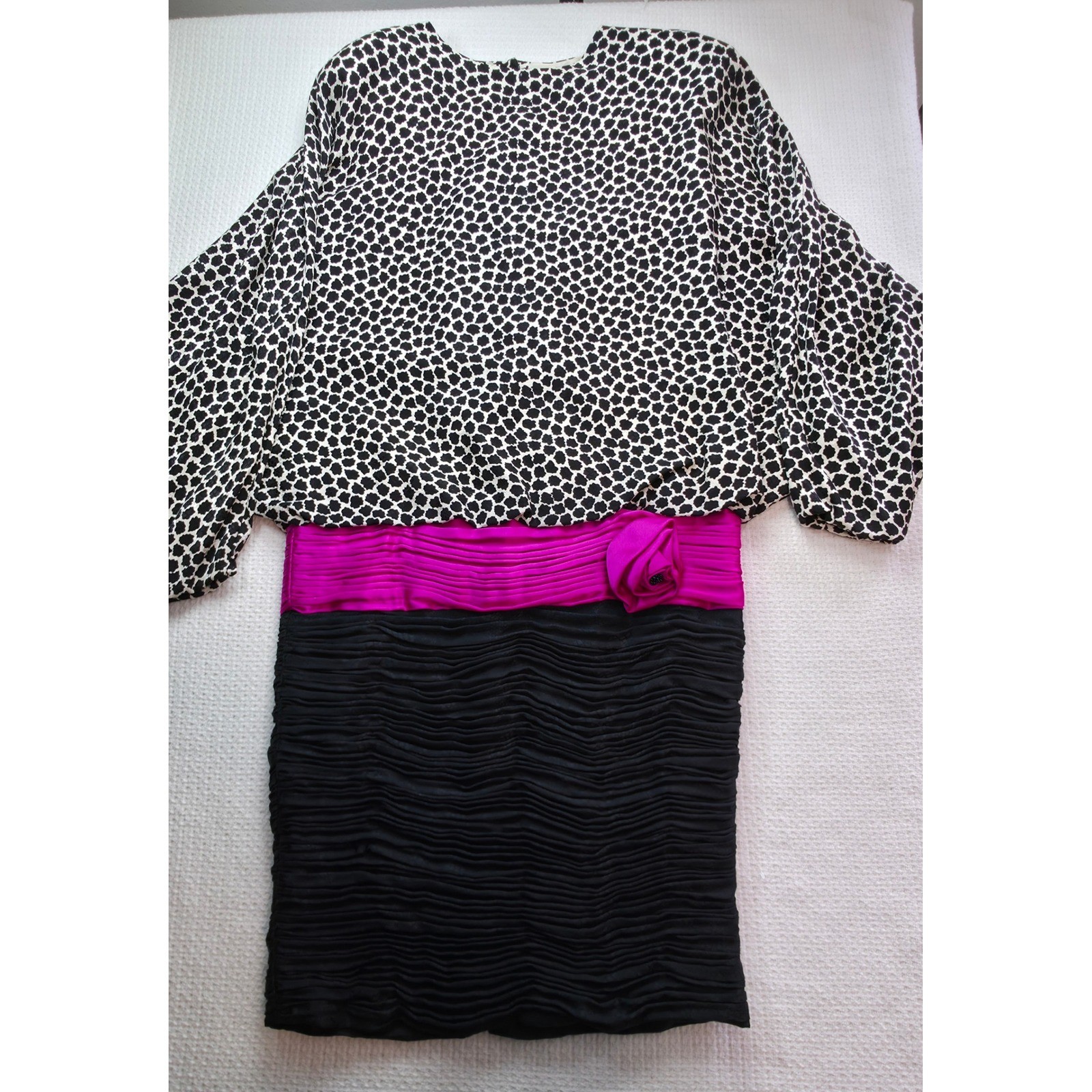 Saint Romei Sheath Dress Women 8 Black Multi 100% Silk Vintage EUC