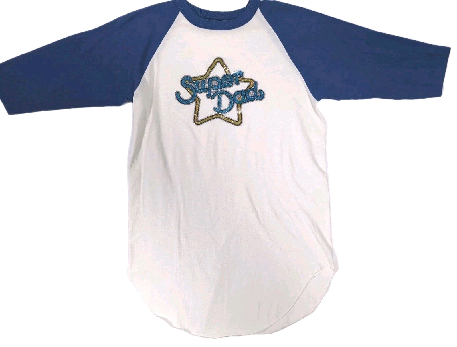 Vintage 80s Blue White Raglan Baseball Shirt Sequin Star Made In USA