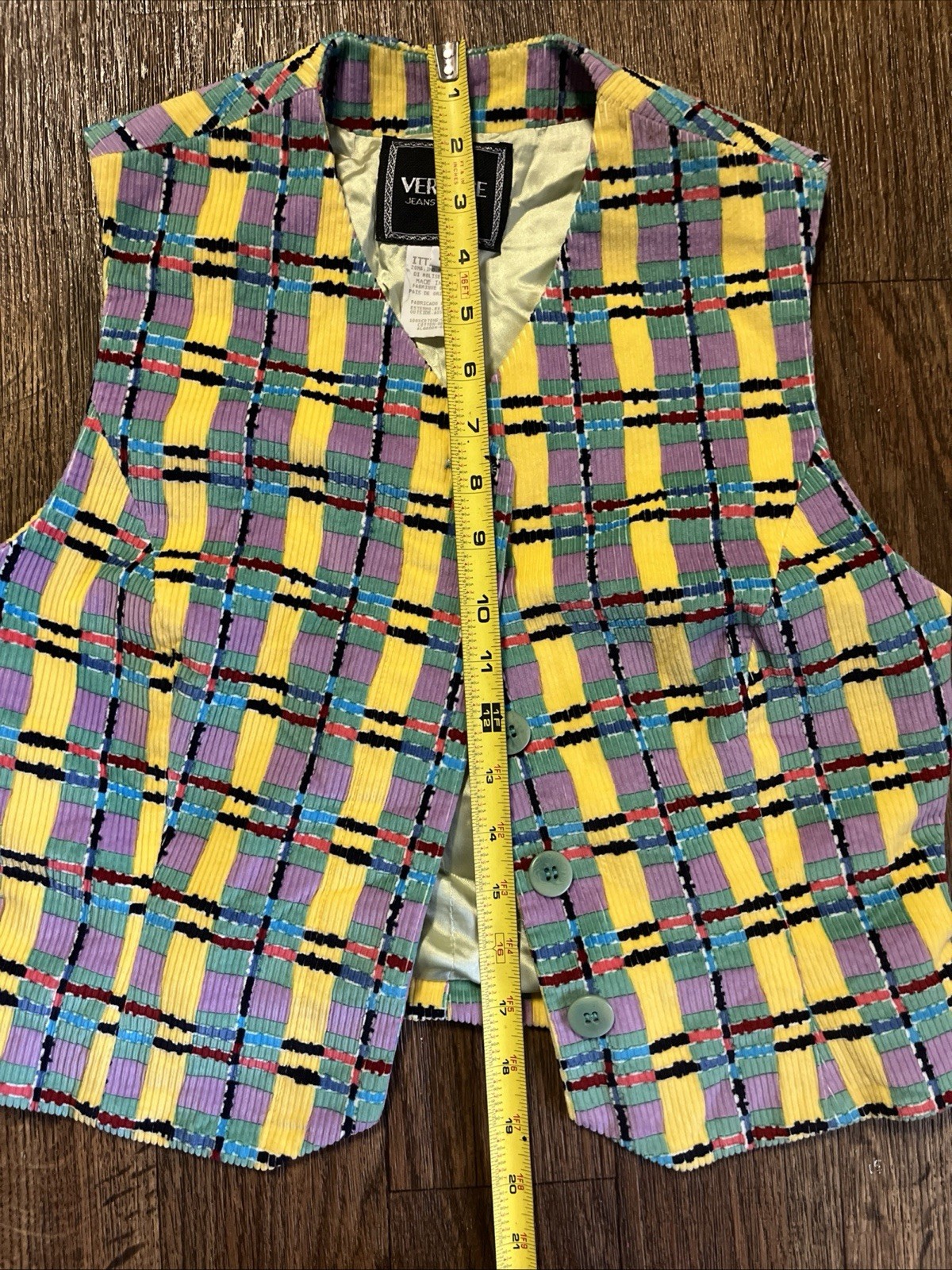 Versace Jeans Couture Vest Women’s Small Vintage Pastel Plaid Corduroy VJC