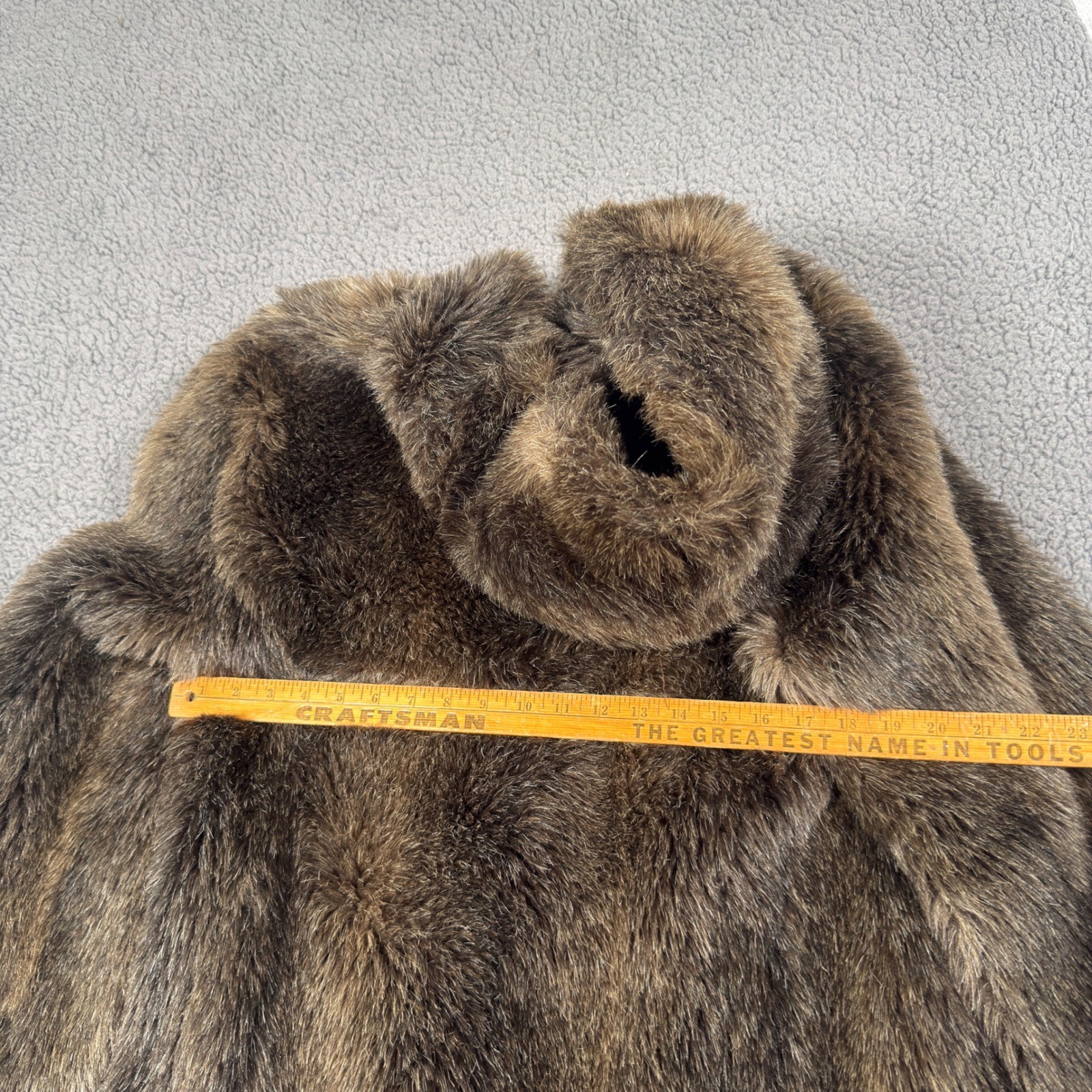Vintage Sears Fashions Faux Fur Coat Womens 18 Hooded Jacket Brown Talon Zip 70s