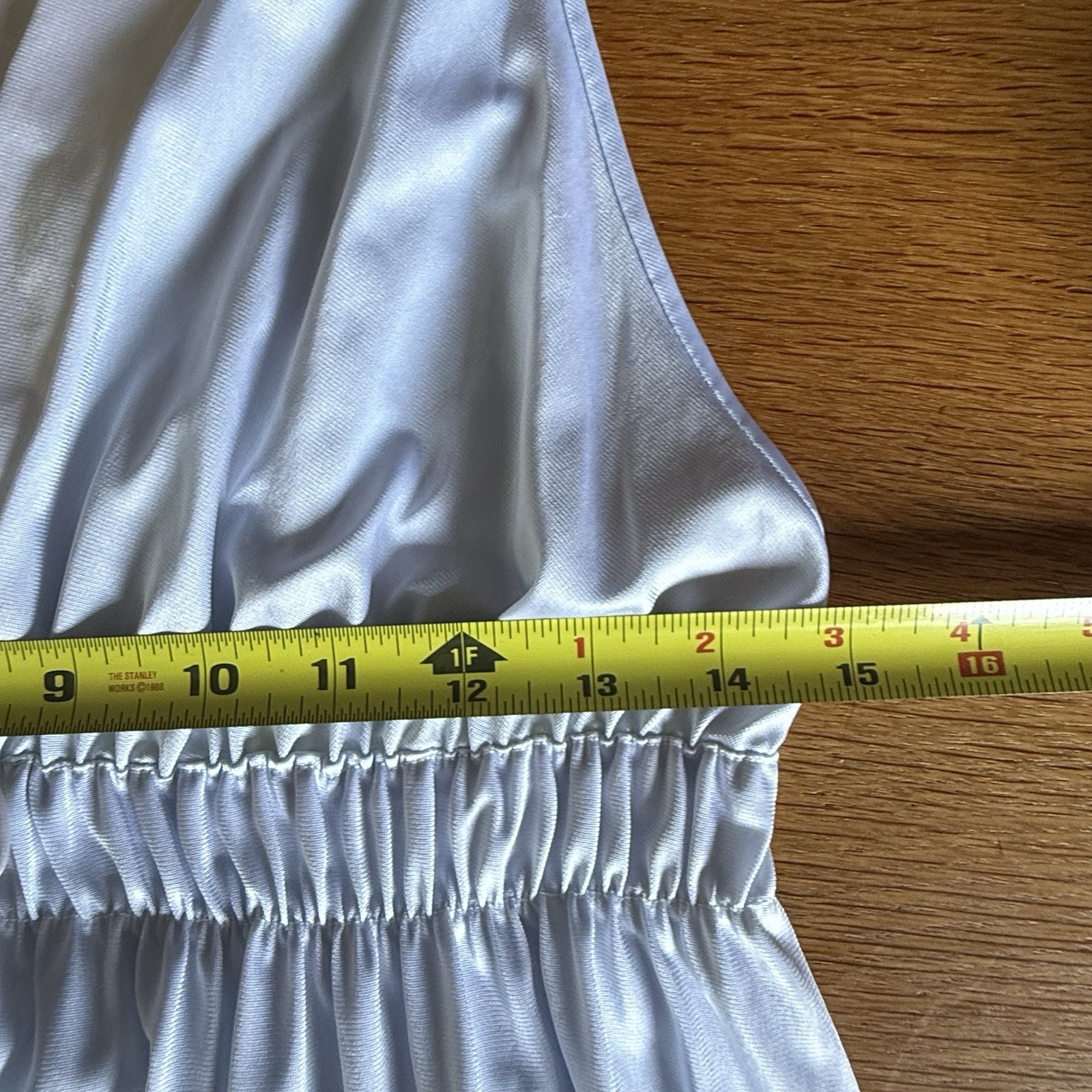 Vintage Light Blue Nylon Nightgown Lace Embroidered Maxi Gown USA Union Made L