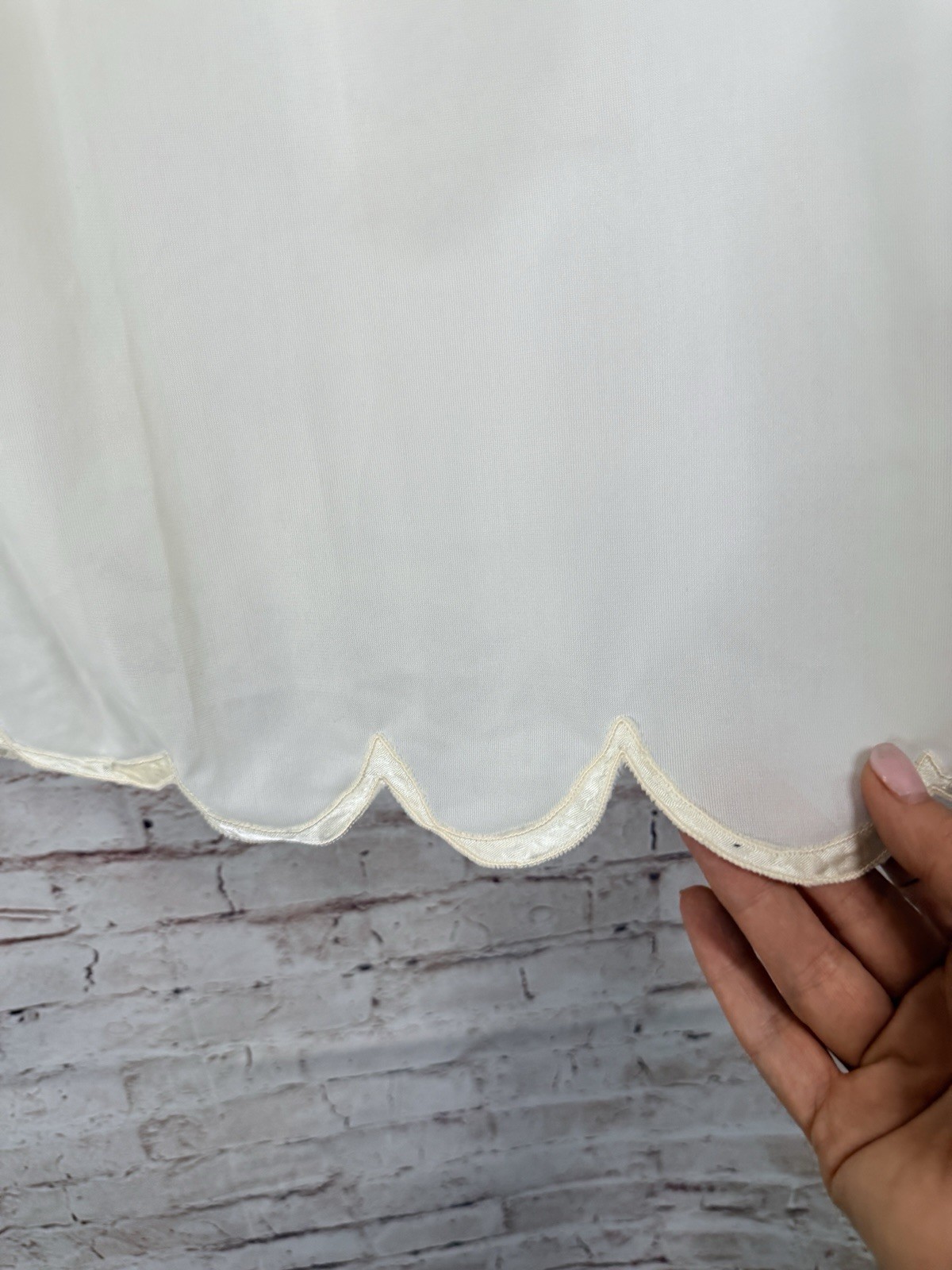 Vintage CHELSEA Ivory Half Slip Skirt Semi Sheer Lace Work Slit Scalloped Hem S