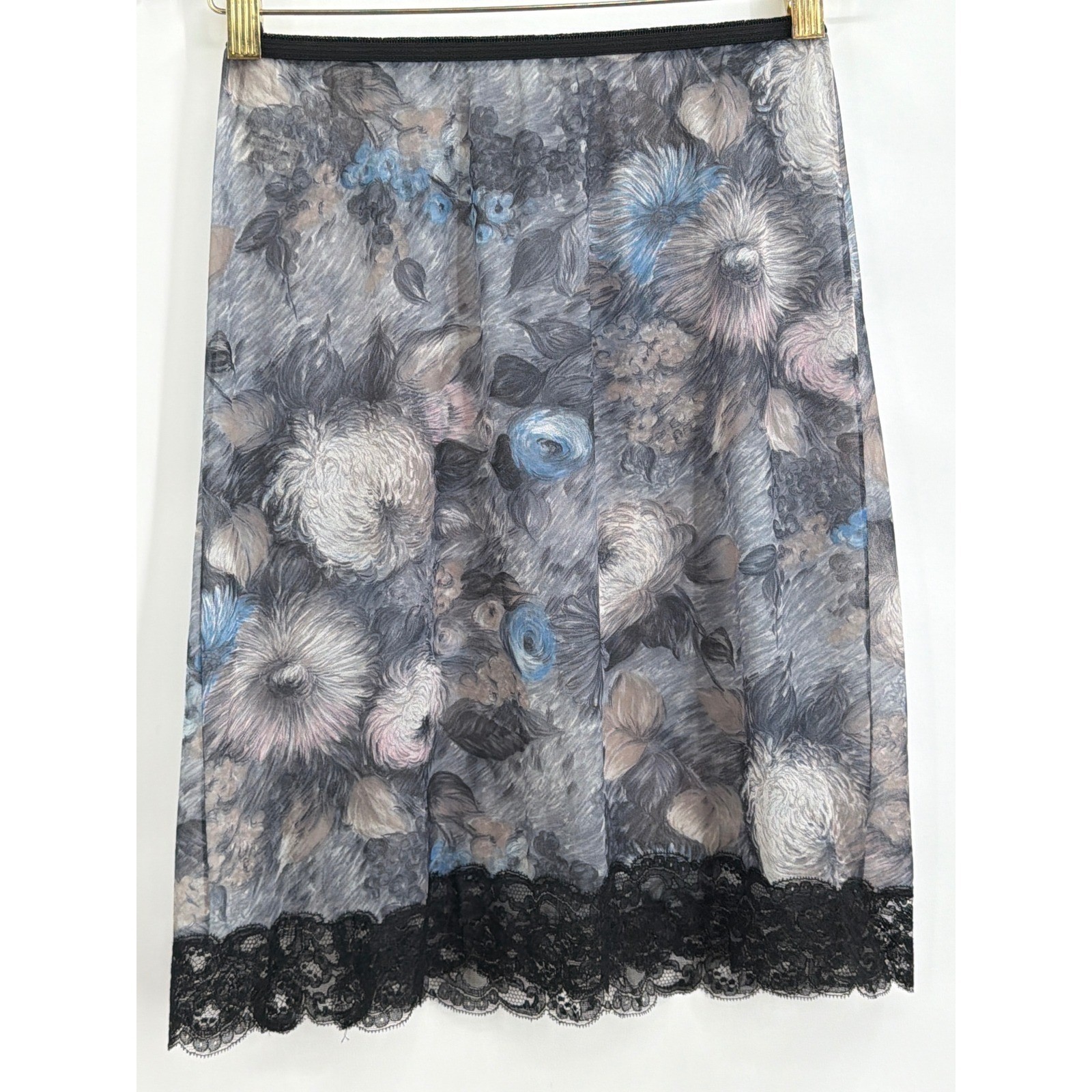 Vintage Hollywood Vassarette Floral Lace Trim Half Slip Grey Blue Small SM