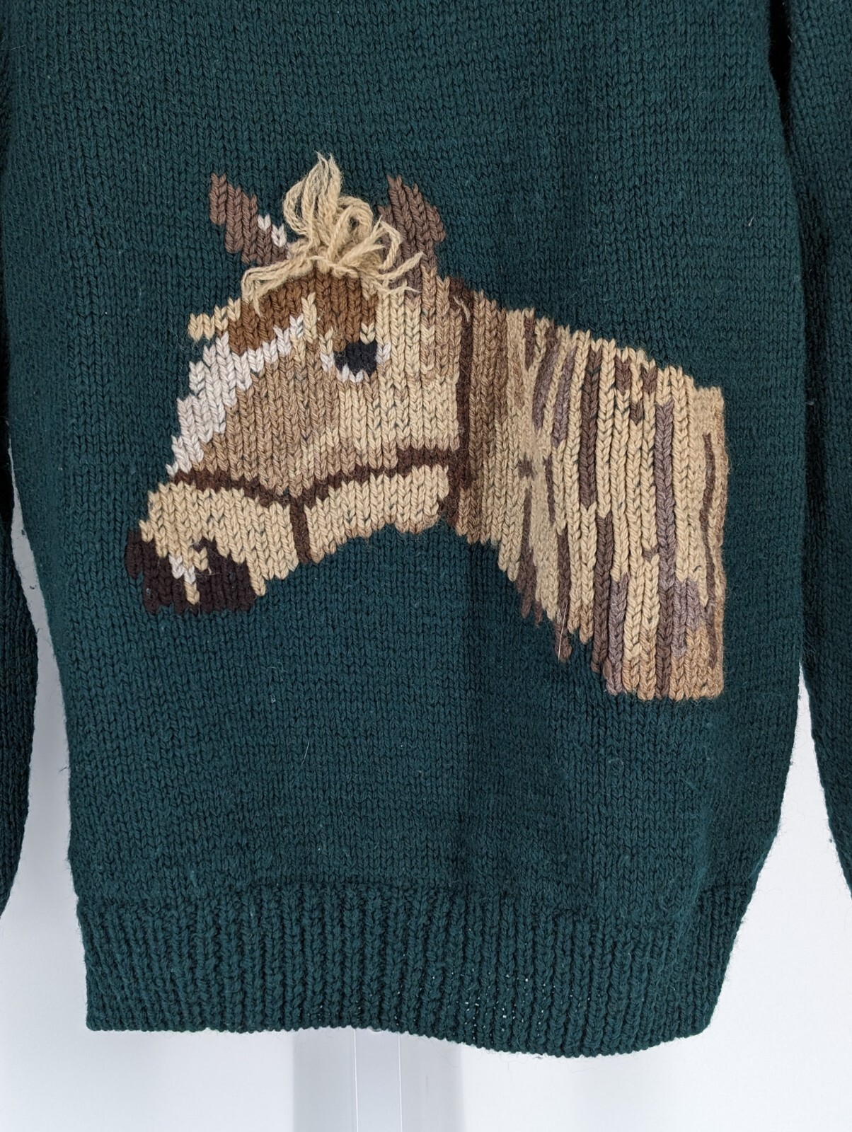 I Magnin San Francisco Vtg 70s Intarsia Knit Chunky Sweater Art Craft Horse M