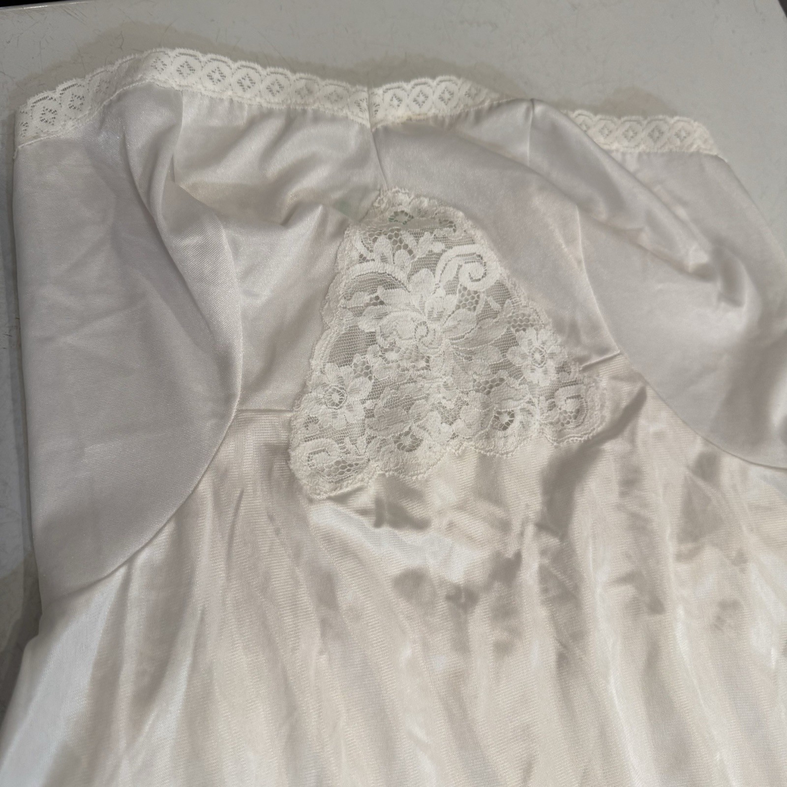 Vintage Antron II Nylon Full Strapless Slip Lingerie Lace USA Made Sz 36 White