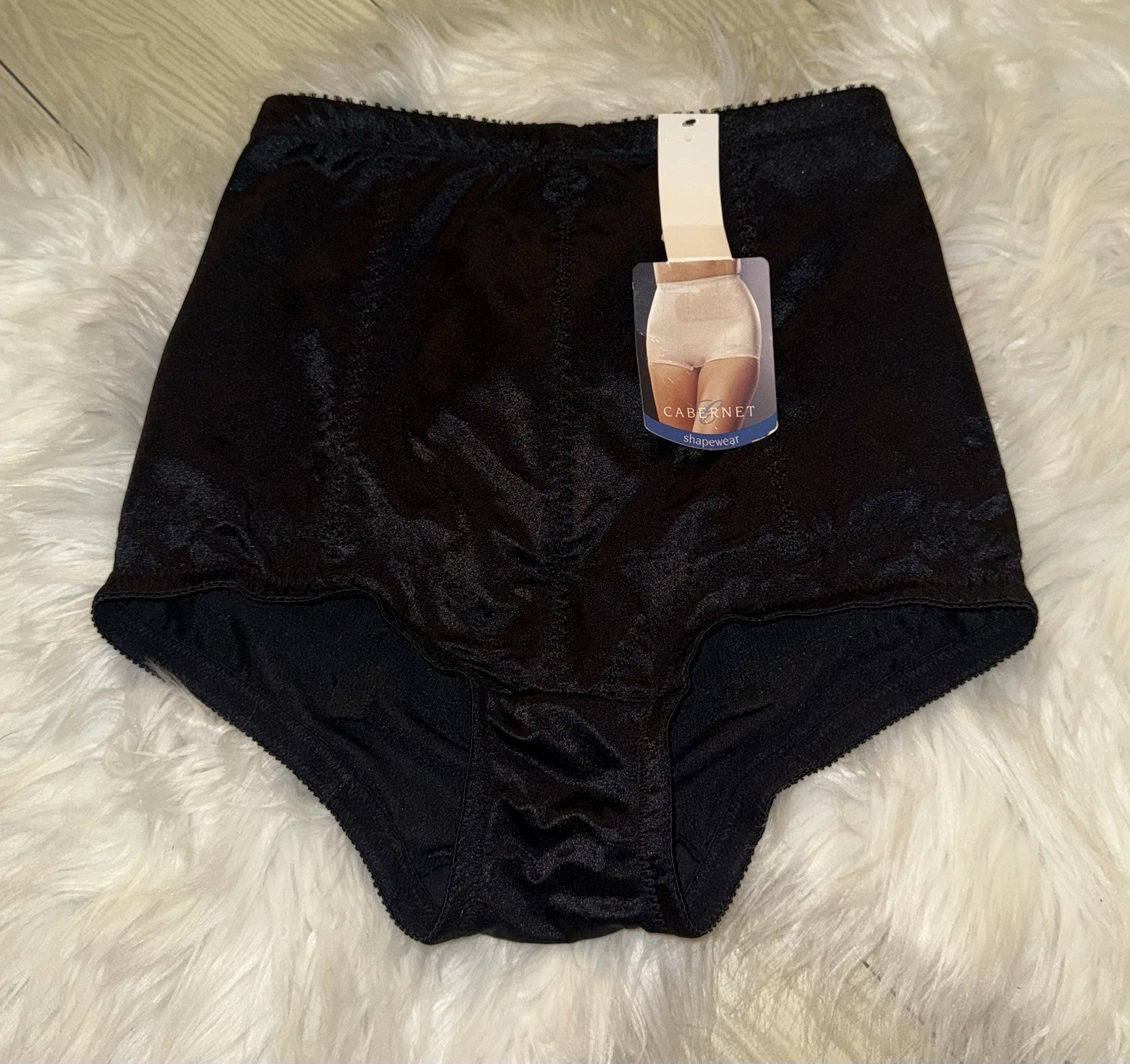 Vintage Cabernet 6664 Shapewear High Waist Satin Panties Shaper L Large Black