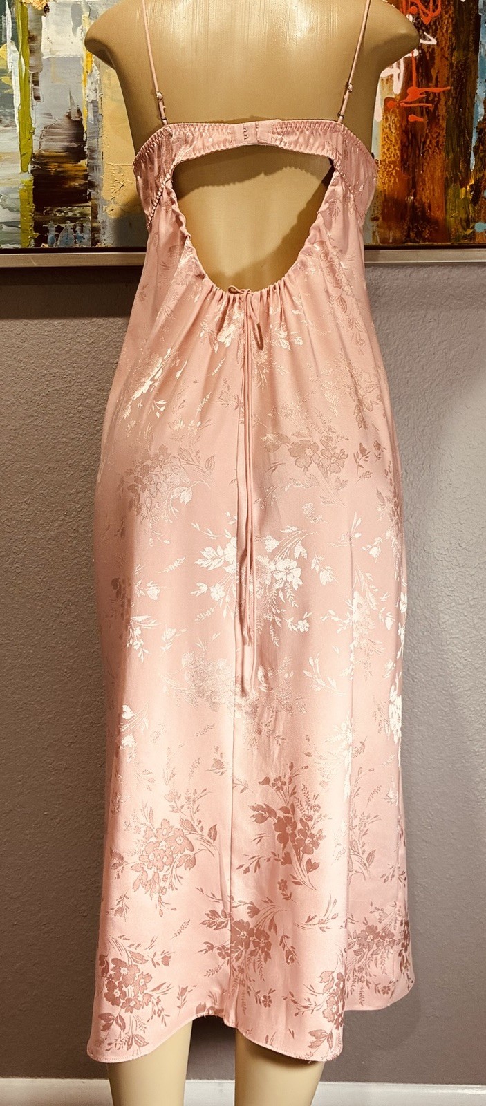 For Love & Lemons Peach Satin Midi Dress Nightgown L