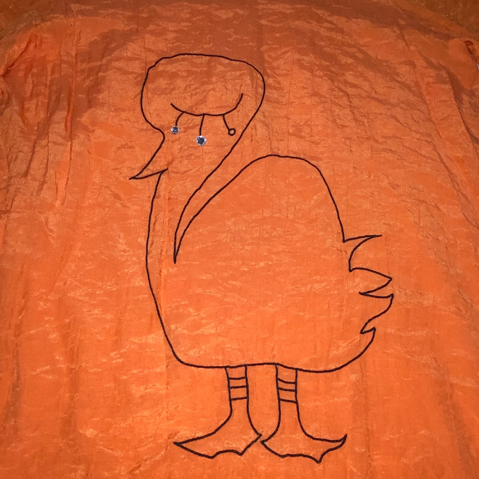 Vtg Artsy Blouse Large Orange Top Whimsical Bird Crystals Gauzy Rayon Korean m