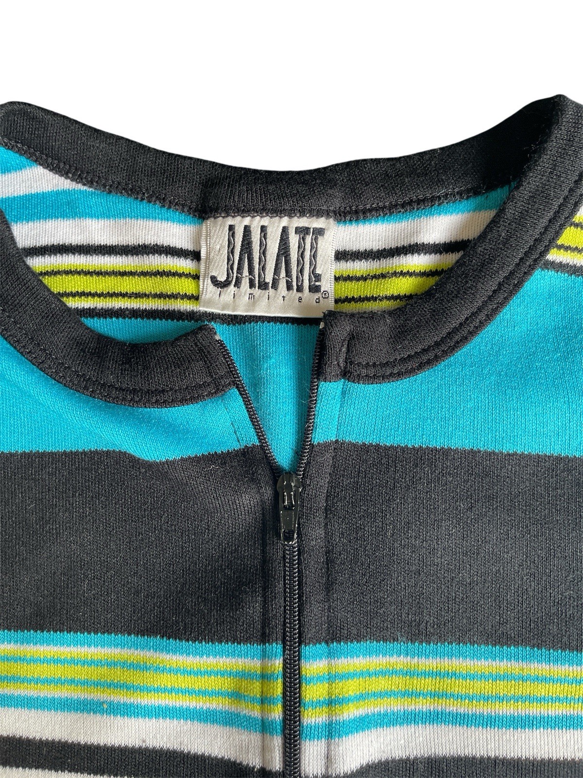 Vintage Y2K Striped Knit Zip Front Crop Top Blue Sleeveless Skater Girl 90s S
