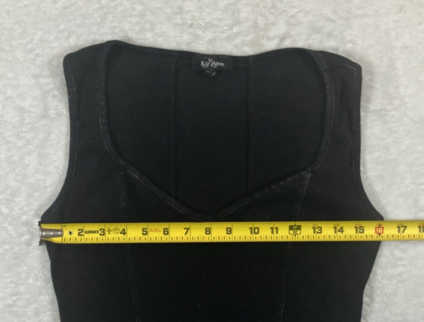 Vintage Self Esteem Y2K Corset Style Tank Top Black Punk Goth Medium Deep Plunge