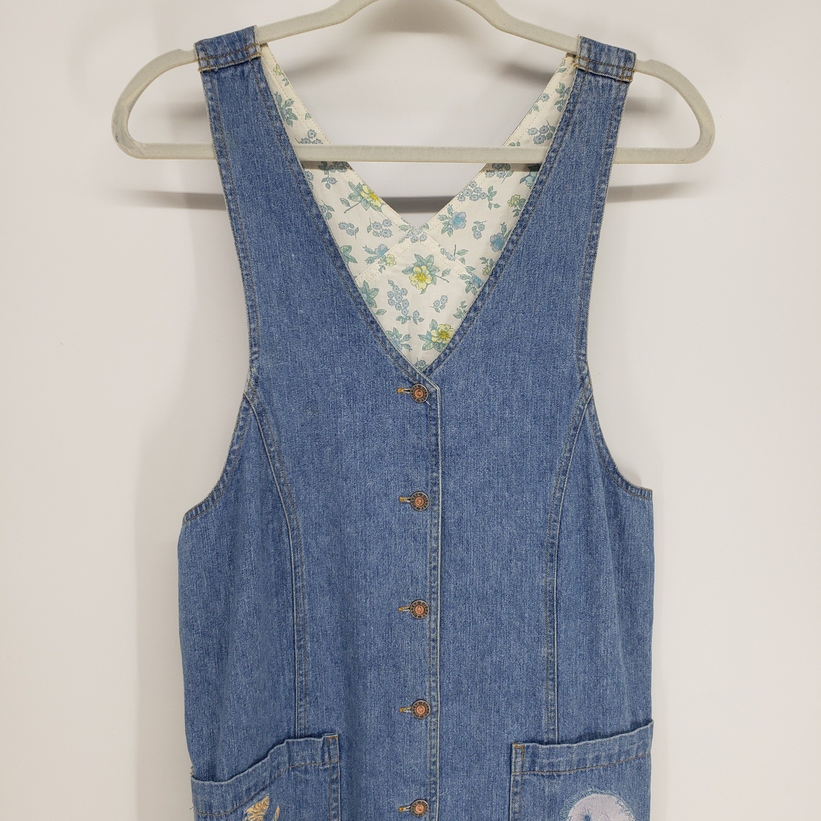 Vintage 90s The Disney Store Winnie the Pooh Denim Jumper Dress Women M Blue