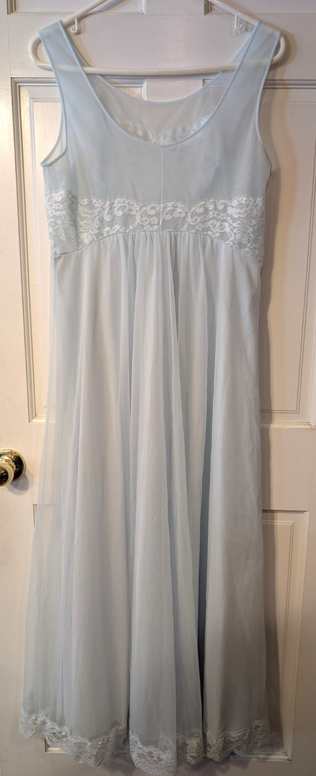 Vintage Shadowline Peignoir Nightgown Robe Set Women’s Lt Blue Chiffon Long