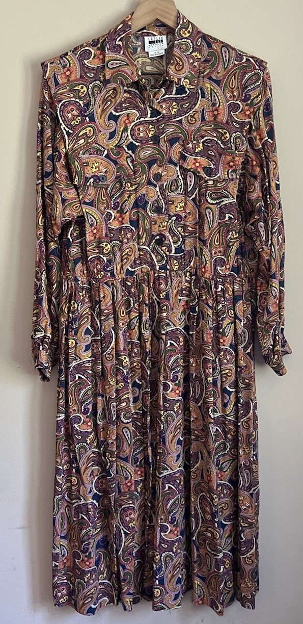 Leslie Fay Dress Vintage Shirt Paisley Print 14 14P Secretary Grandma 80s 90s