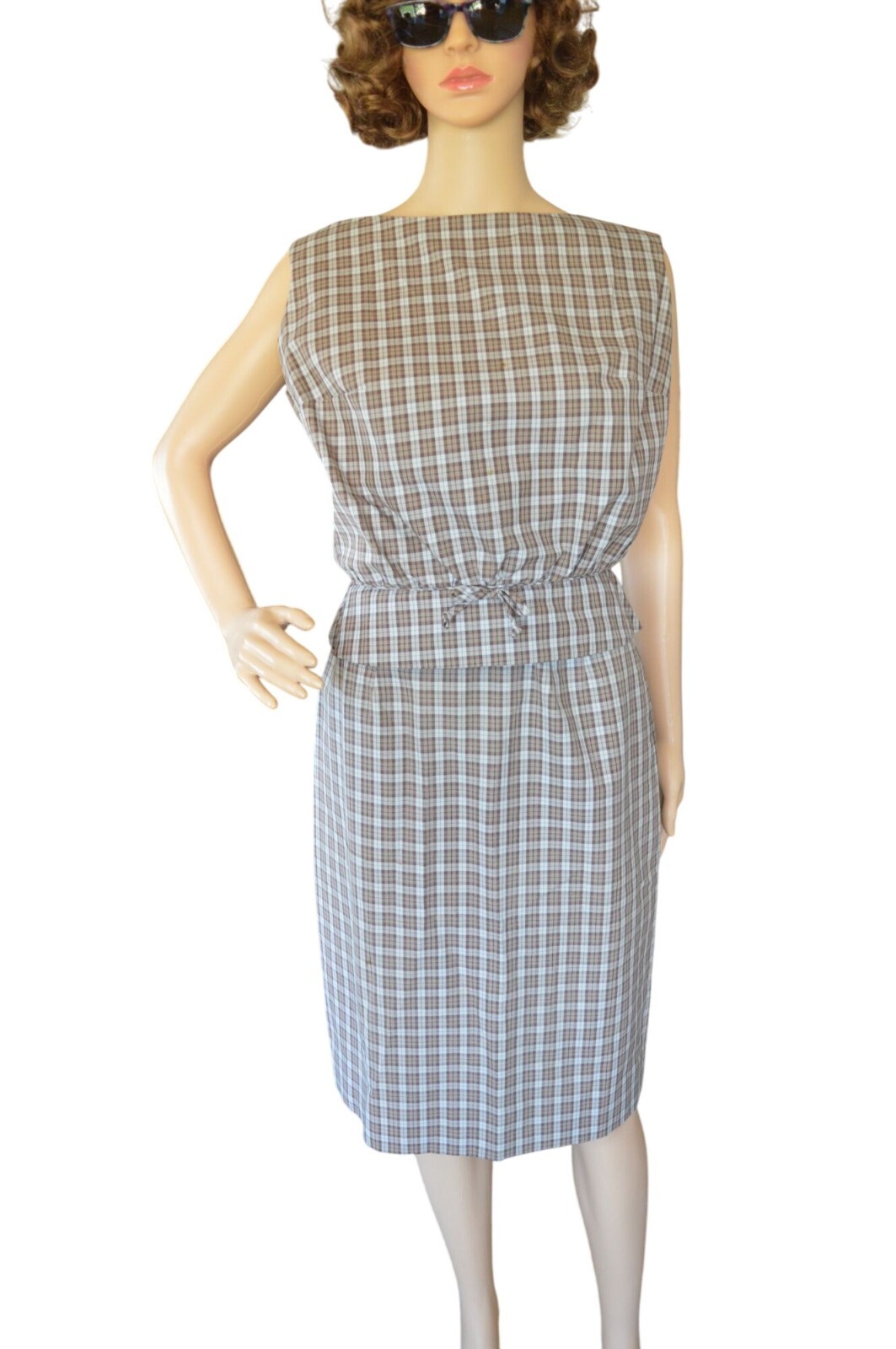 Vintage 60s Patty Woodard Brown Plaid Belted Skirt Set Juniors Size Small Coquet