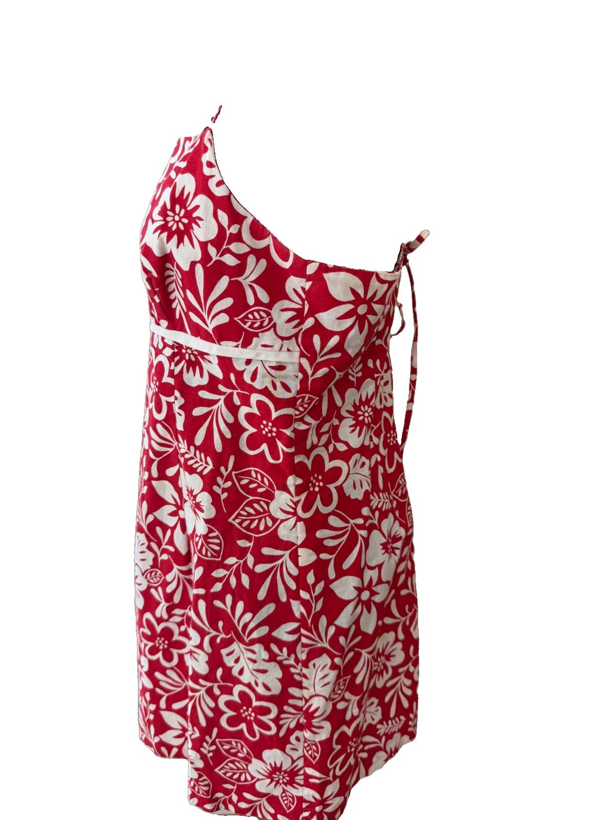 VTG 90s La Belle Red White Tropical Floral Sundress 11 Made in USA Tiki Retro