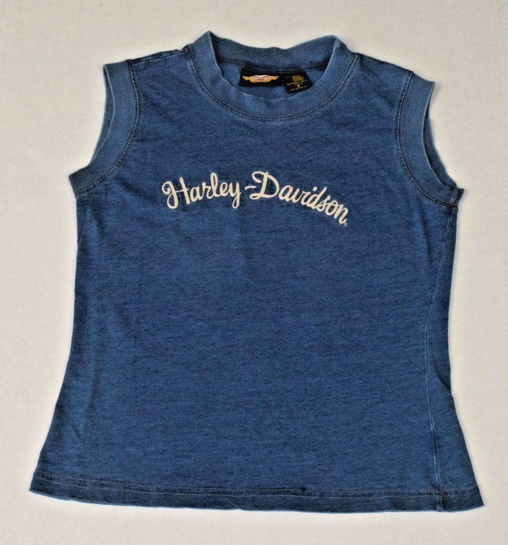Vintage Harley Davidson Sleeveless Shirt Size S 90s Indigo Blue Embroider Scipt