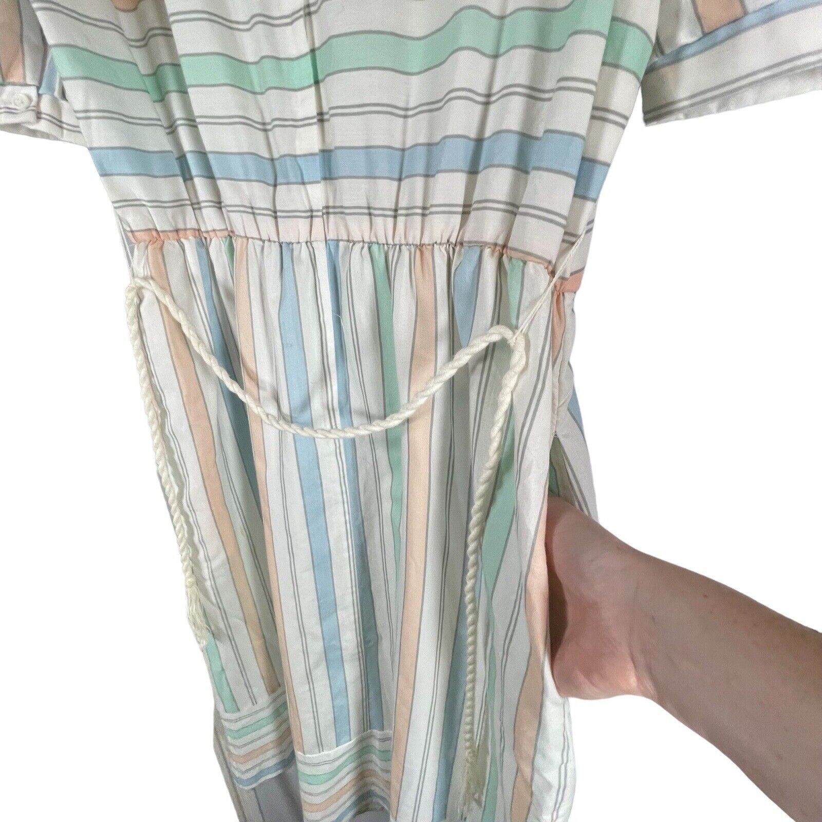 Vintage AMY DEB 70s 80s Pastel Striped MIDI Dress WOMENS SIZE MEDIUM Classic