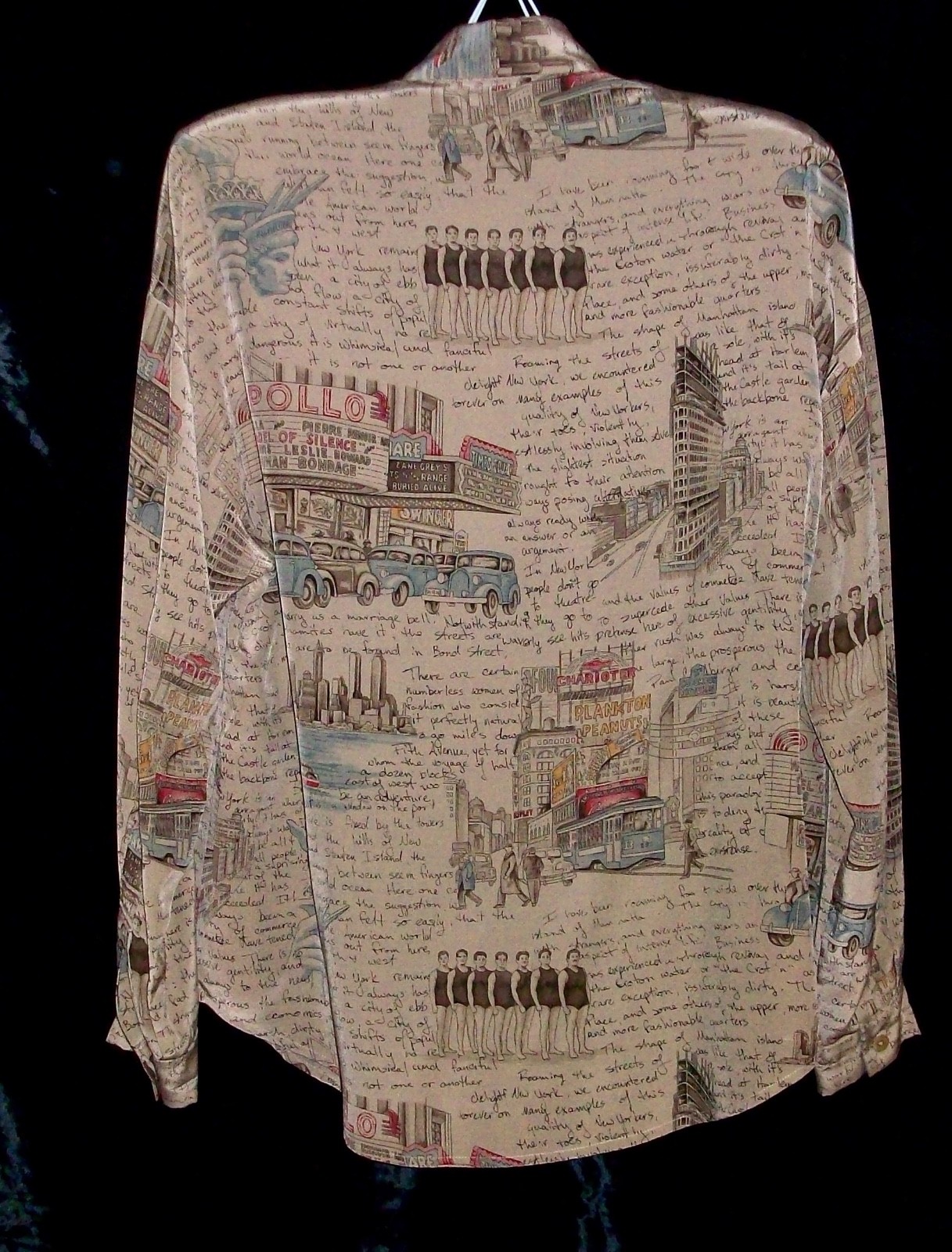 ⭐️ Vintage ELLEN TRACY 100% Silk 30’s New York City Print Loose Blouse Shirt 6