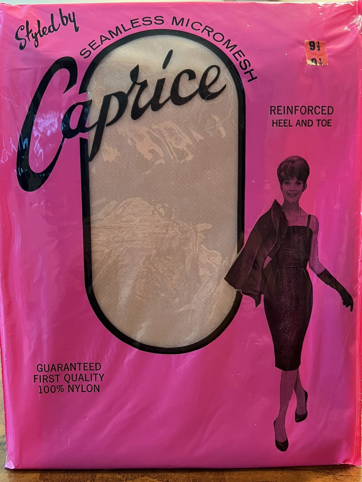 Caprice Micro mesh Seamless Nylon Hose Reinforced Size 9.5 vtg New old Stock