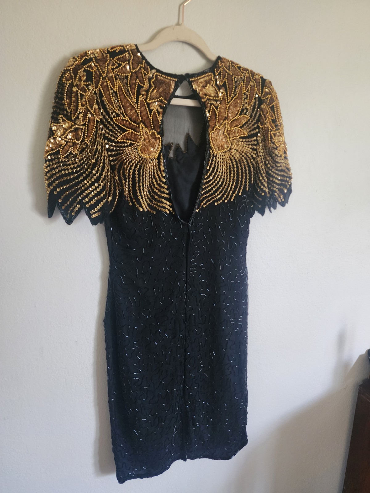 Vintage „Right Choice” Silk Beaded Sequin Embellished Wiggle Dress, Size Small