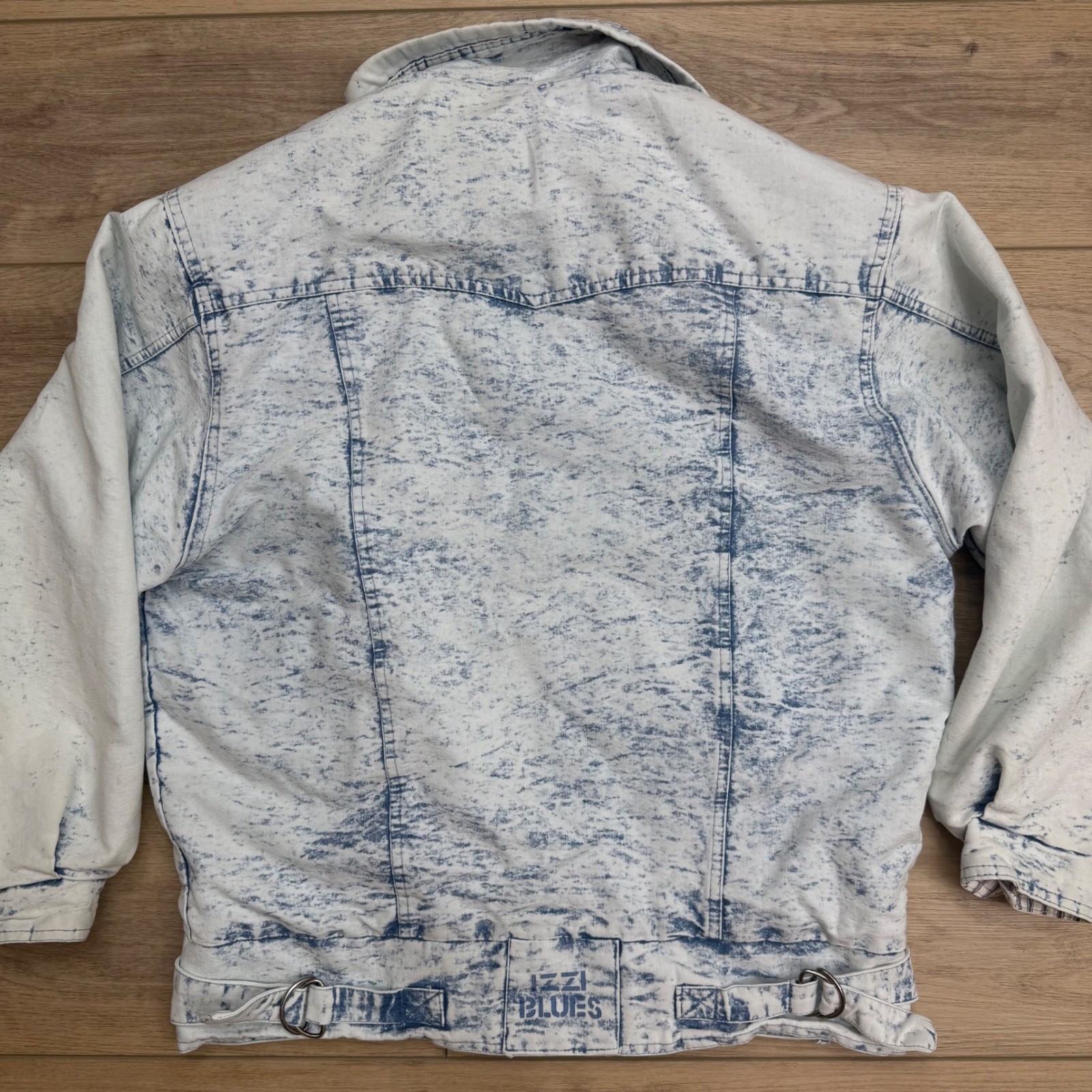 Vintage Izzi Blues Acid Wash Denim Bomber Jacket Distressed Blue Jean Grunge 80s