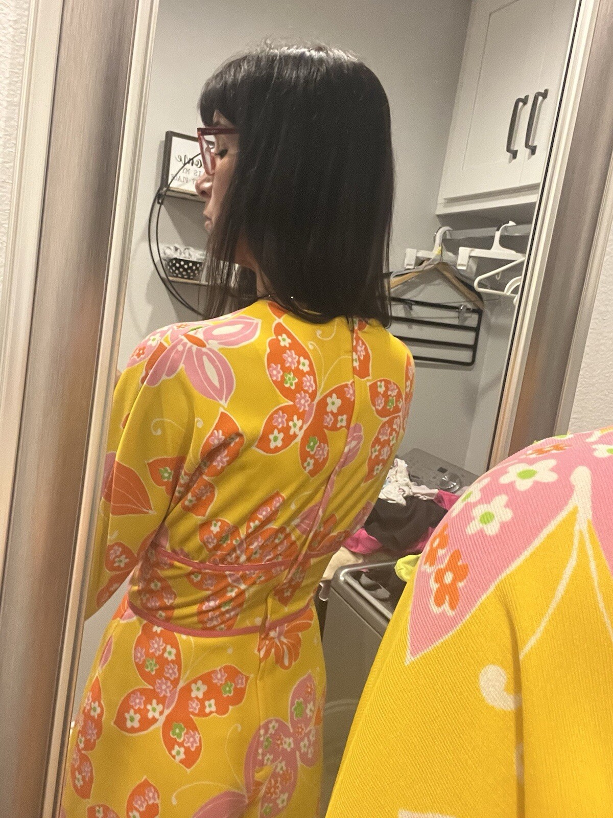 Vtg Adde’ Floral Yellow Pink Butterfly Pantsuit 70s Pantsuit rare