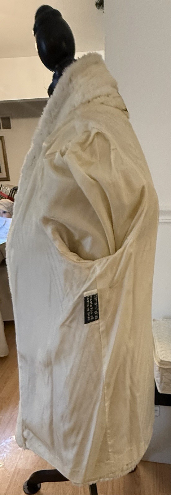 Vintage Jacques Saint Laurent Genelle Ivory Faux Fur Coat Jacket Size L/XL